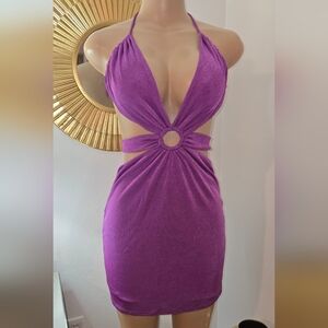 NEW- Open Back Purple Halter Dress